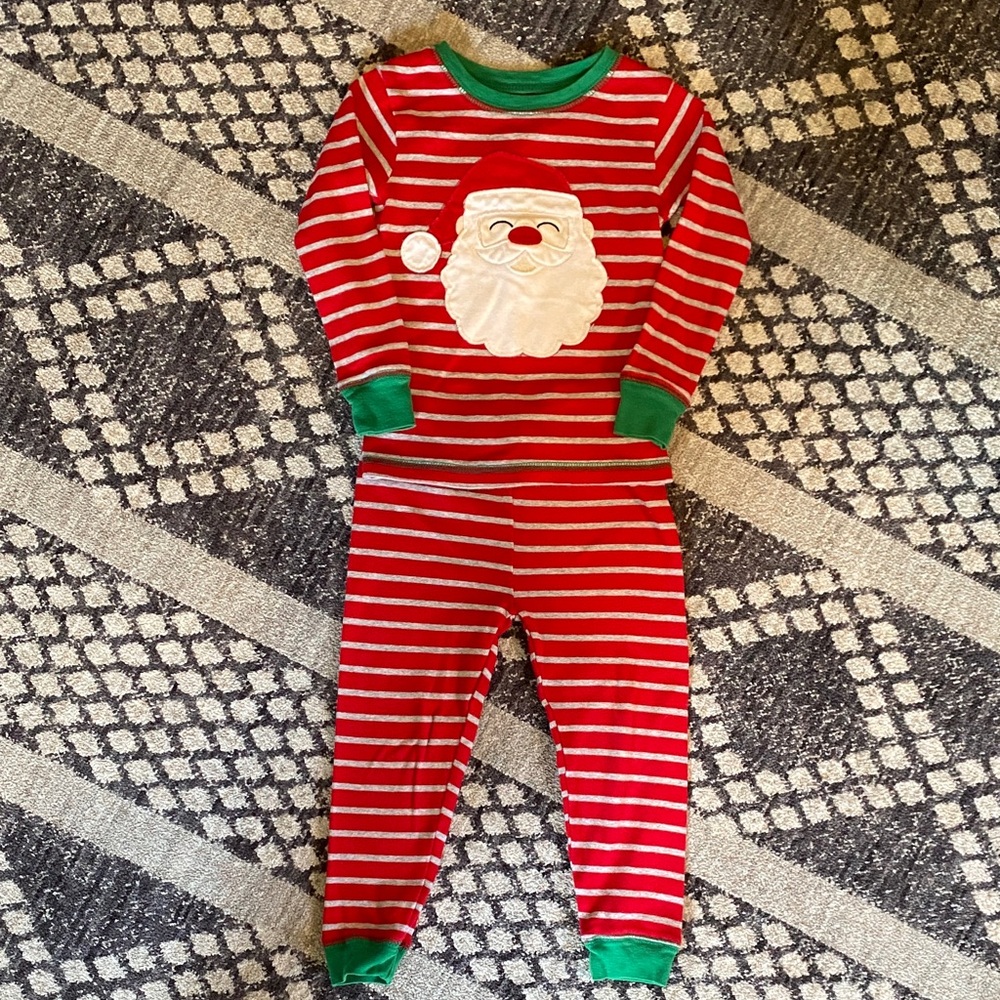 Carter's Santa PJ Set - Red and Grey Striped with Green Trim - Size: 3T
